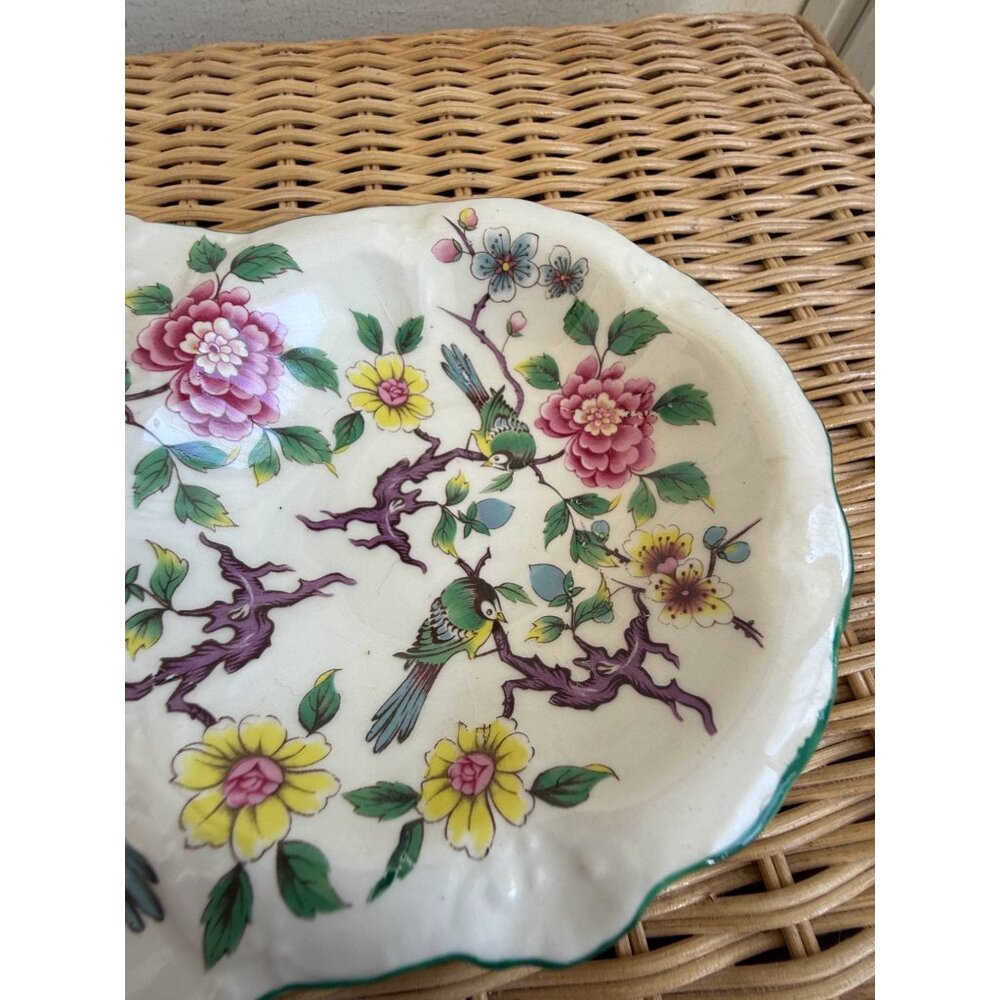 Vintage 50's James Kent Foley Staffordshire Chinese Rose Divided Dish Birds - Picture 8 of 11
